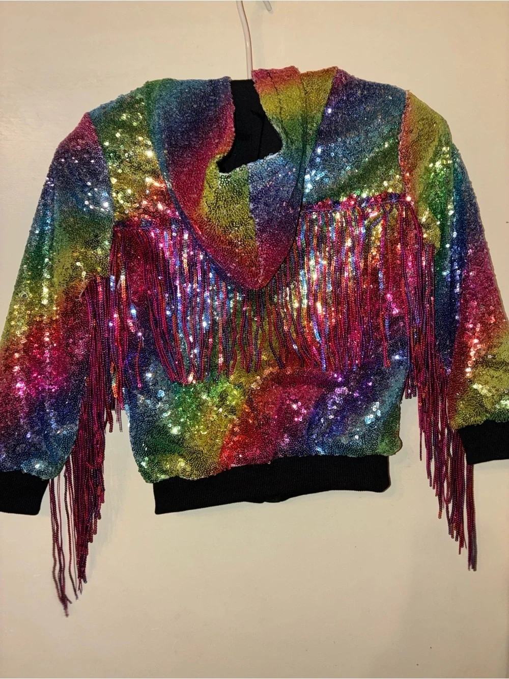 NWT Rainbow Sequin Fringe Bomber Jacket Girls Medium | Y2K| performance wear